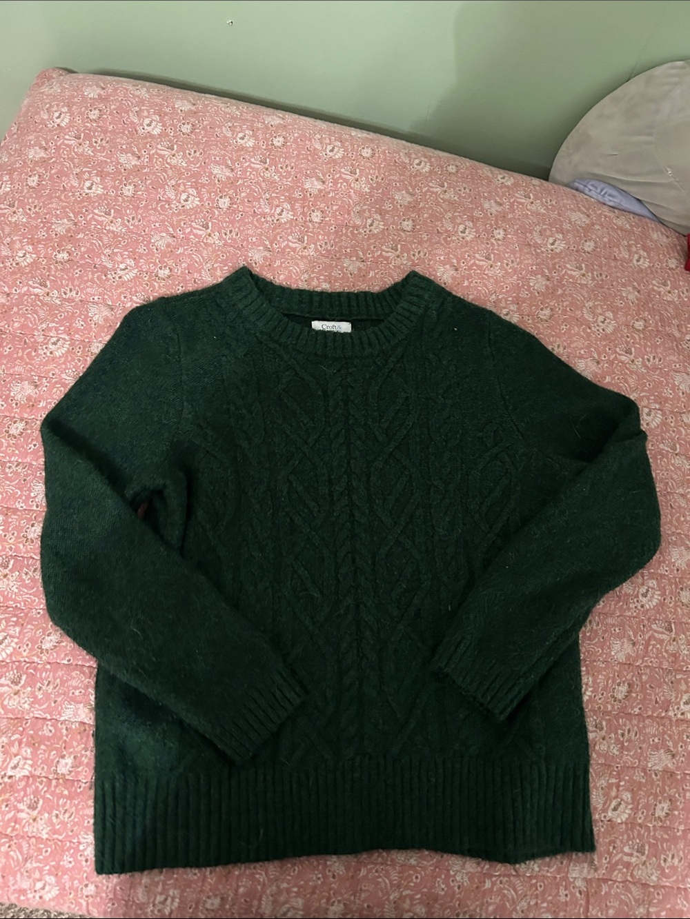 croft & barrow Dark Green Cable Knit Crew Neck Sweater